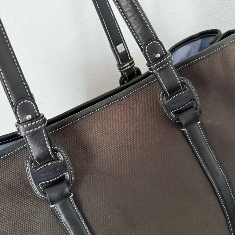 Salvatore Ferragamo Canvas Leather Tote Shoulder Bag
